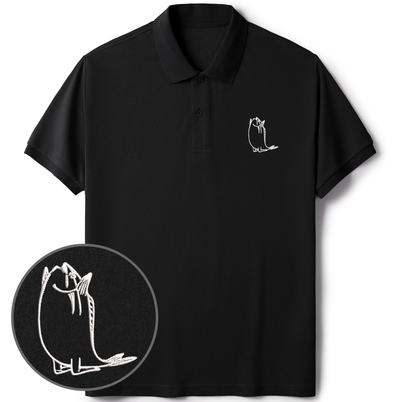 Tokyo-Tiger Kneeling Fish Embroidered Polo T-Shirt