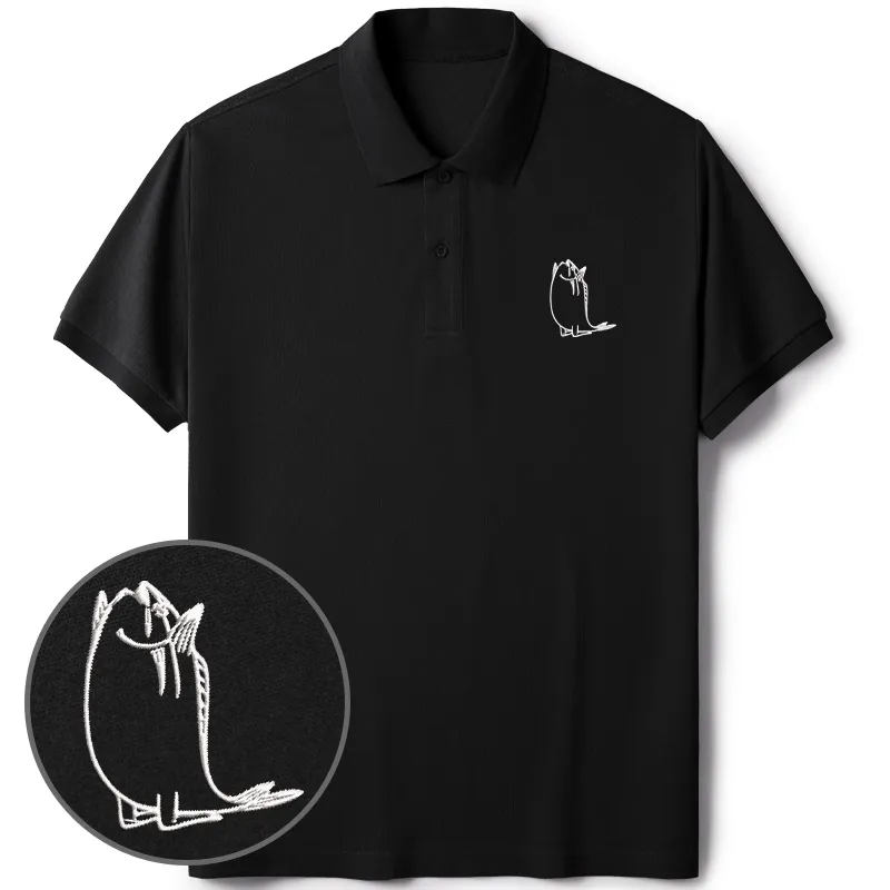 Tokyo-Tiger Kneeling Fish Embroidered Polo T-Shirt