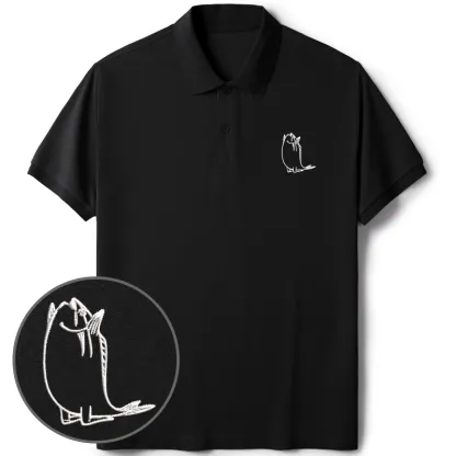 Tokyo-Tiger Kneeling Fish Embroidered Polo T-Shirt