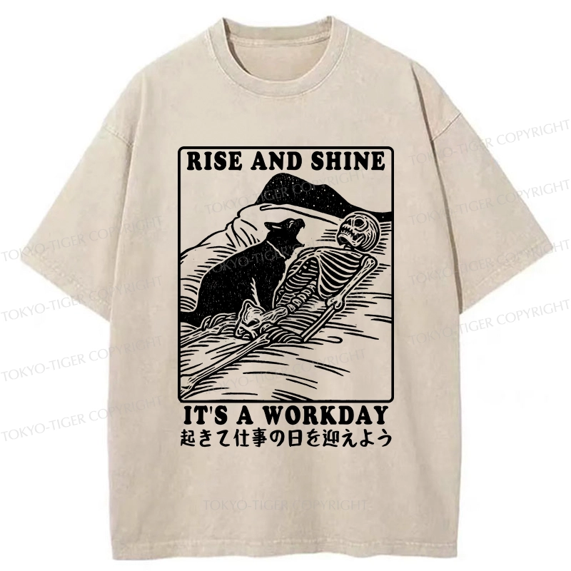 Tokyo-Tiger Rise And Shine It's A Workday Washed T-Shirt