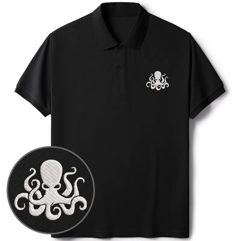 Tokyo-Tiger Japanese Octopus Embroidered Polo T-Shirt