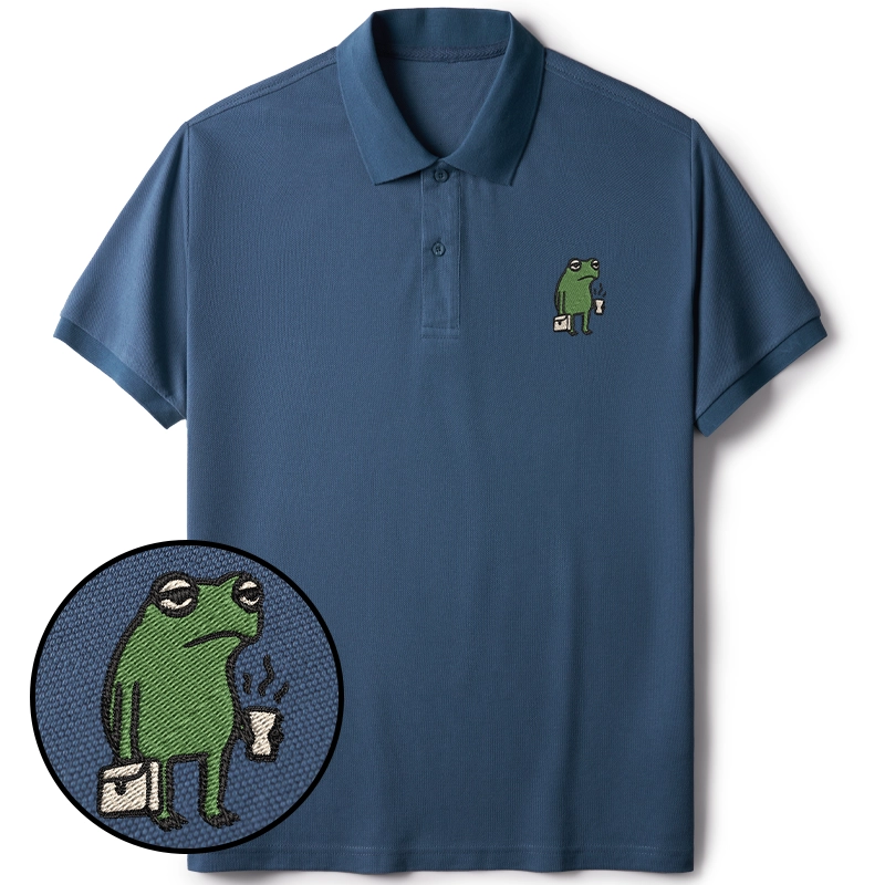 Tokyo-Tiger Funny Frog Going To Work Embroidered Polo T-Shirt
