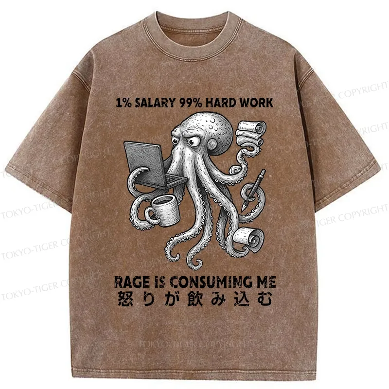 Tokyo-Tiger 1% Salary 99% Hard Work Washed T-Shirt