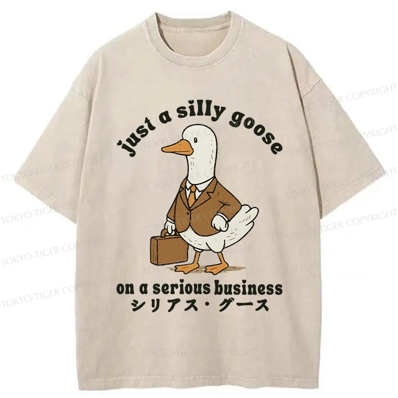 Tokyo-Tiger Silly Goose On A Serious Business Washed T-Shirt
