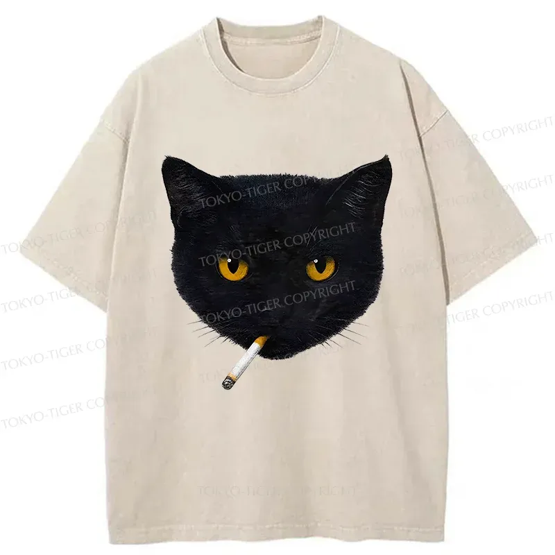 Tokyo-Tiger Smoking Cat Washed T-Shirt