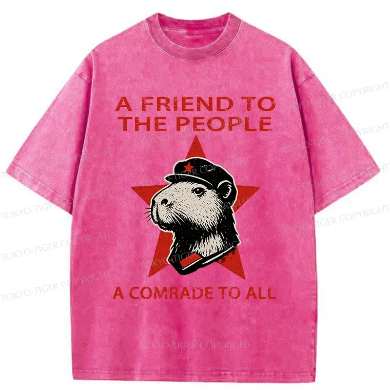 Tokyo-Tiger Capibalism Funny Washed T-Shirt