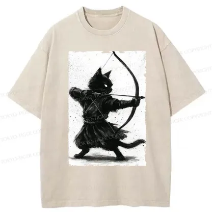 Tokyo-Tiger Retro Cat Archery Washed T-Shirt
