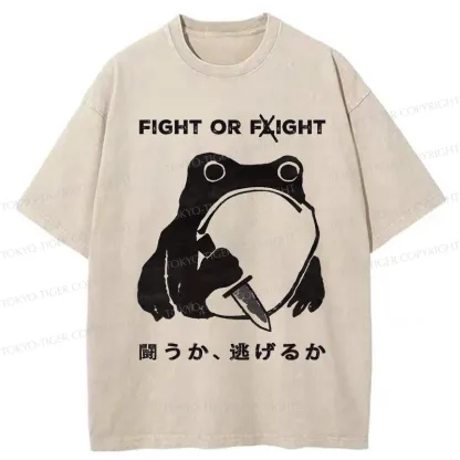 Tokyo-Tiger Fight Or Flight Funny Washed T-Shirt