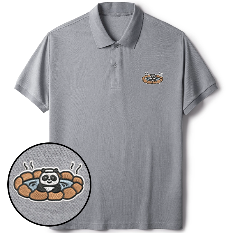 Tokyo-Tiger Panda In Hot Springs Embroidered Polo T-Shirt