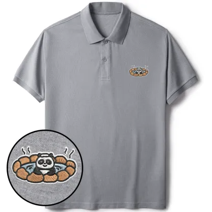 Tokyo-Tiger Panda In Hot Springs Embroidered Polo T-Shirt