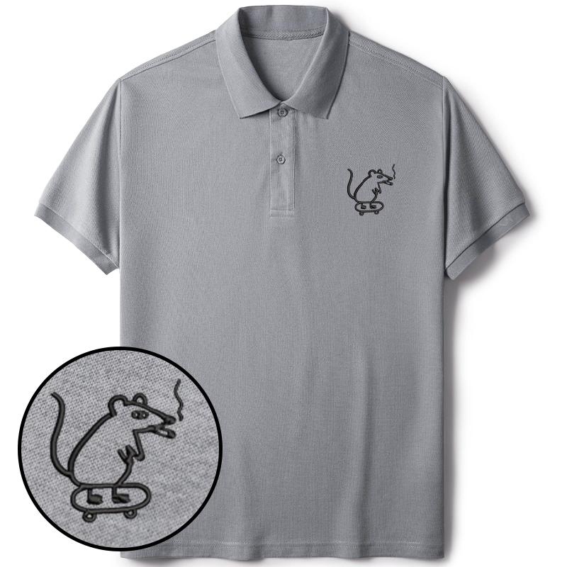 Tokyo-Tiger Funny Mouse On Skateboard Embroidered Polo T-Shirt