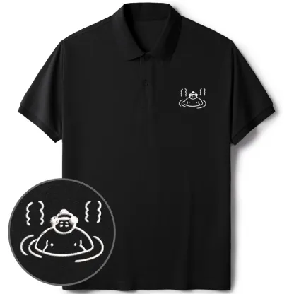Tokyo-Tiger Sumo In Hot Springs Embroidered Polo T-Shirt