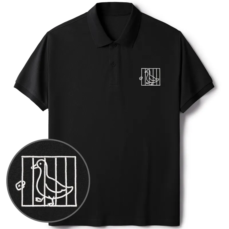Tokyo-Tiger Silly Goose In A Cage Embroidered Polo T-Shirt