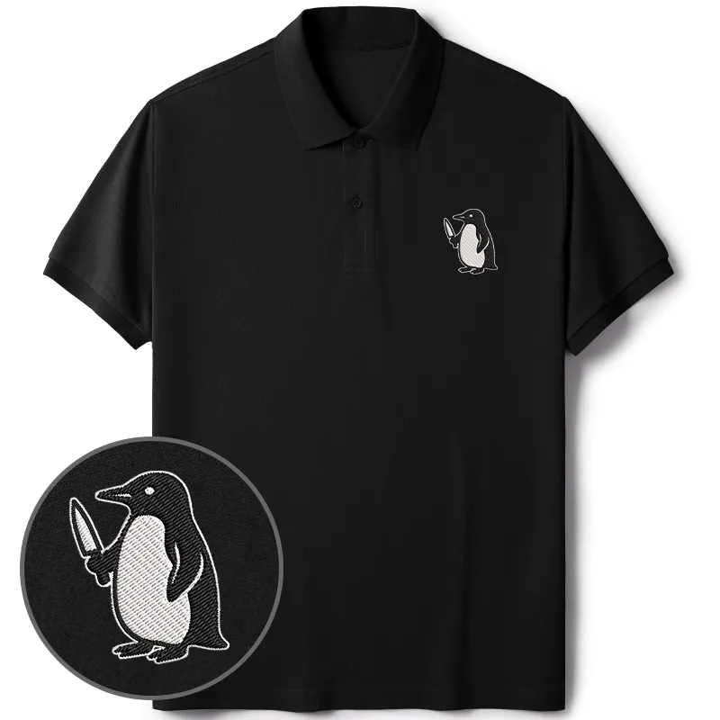 Tokyo-Tiger Penguin With Knife Embroidered Polo T-Shirt