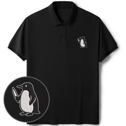 Tokyo-Tiger Penguin With Knife Embroidered Polo T-Shirt