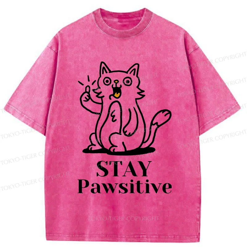 Tokyo-Tiger Stay Positive Cat Washed T-Shirt
