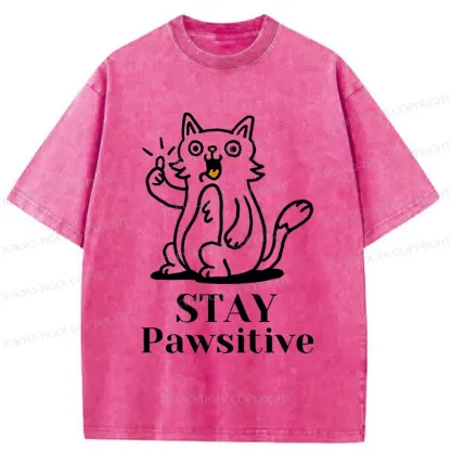 Tokyo-Tiger Stay Positive Cat Washed T-Shirt