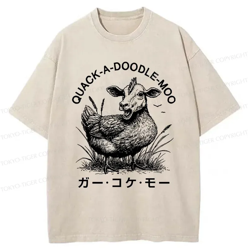 Tokyo-Tiger Duck Cow Funny Washed T-Shirt
