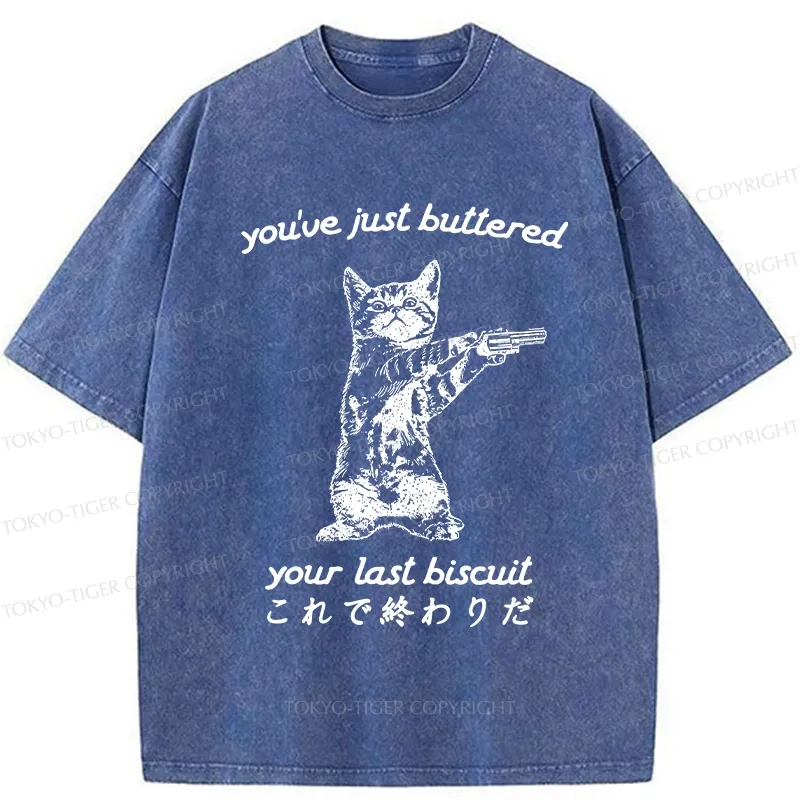 Tokyo-Tiger Funny Cat Holding A Gun Washed T-Shirt