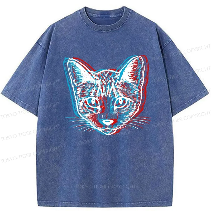 Tokyo-Tiger Psychedelic Cat Washed T-Shirt