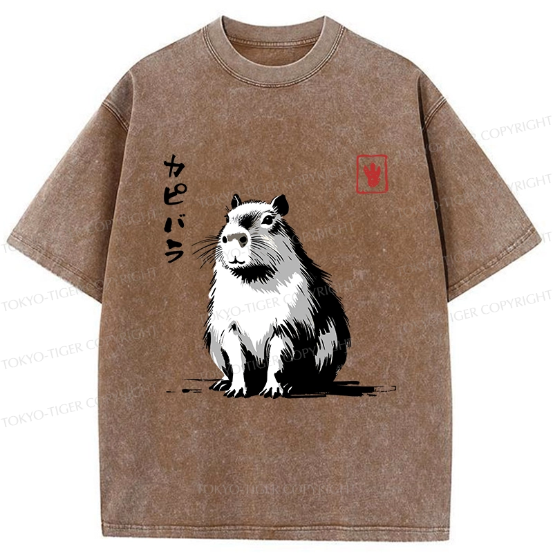Tokyo-Tiger Retro Japanese Capybara Washed T-Shirt