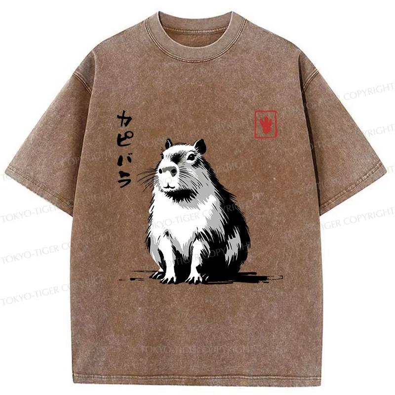 Tokyo-Tiger Retro Japanese Capybara Washed T-Shirt