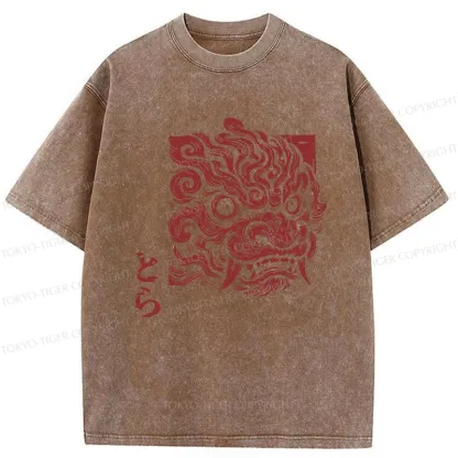Tokyo-Tiger Japanese Lion Yokai Washed T-Shirt