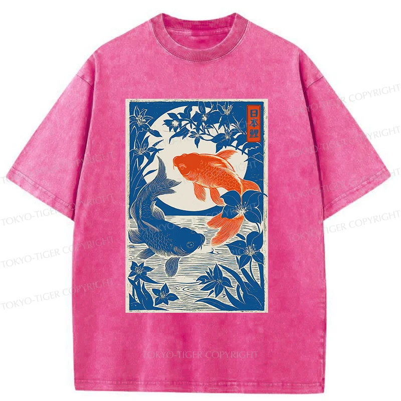 Tokyo-Tiger Woodcut Koi Washed T-Shirt