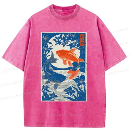Tokyo-Tiger Woodcut Koi Washed T-Shirt