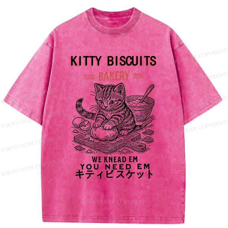Tokyo-Tiger Kitty Bakery Funny Washed T-Shirt