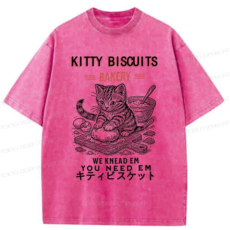 Tokyo-Tiger Kitty Bakery Funny Washed T-Shirt