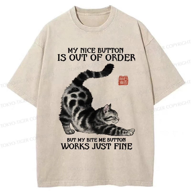 Tokyo-Tiger Naughty Cat Stretching Washed T-Shirt