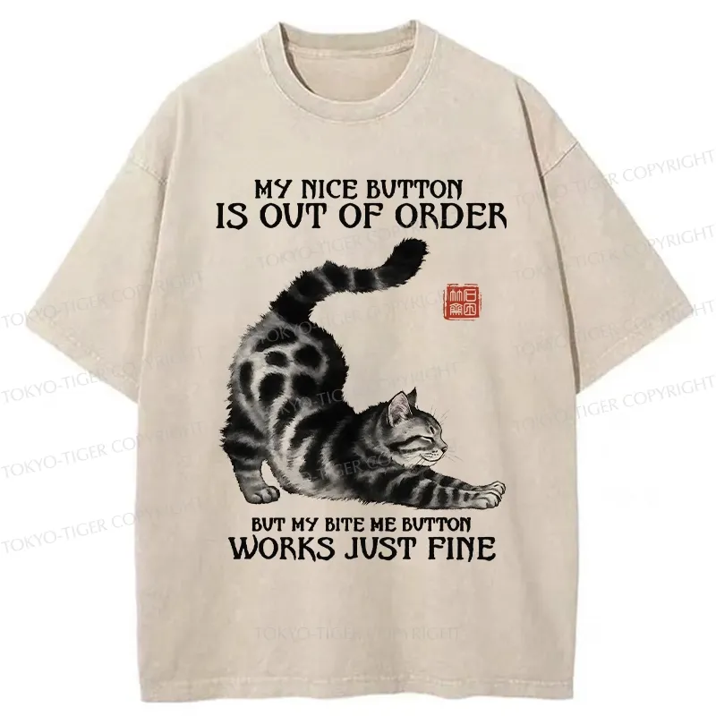 Tokyo-Tiger Naughty Cat Stretching Washed T-Shirt