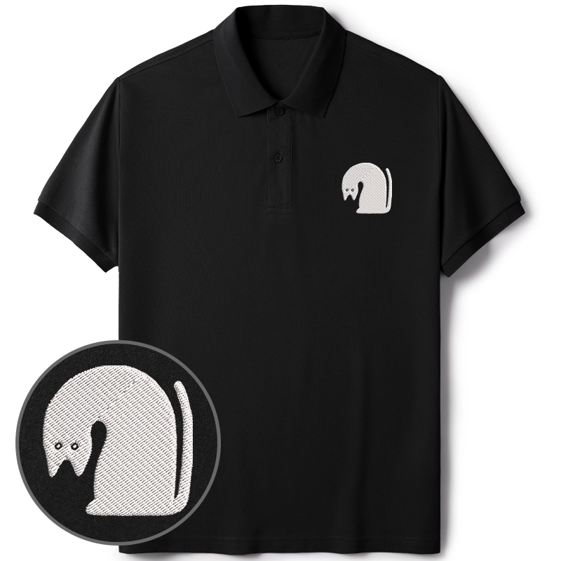 Tokyo-Tiger Curious Cat Embroidered Polo T-Shirt