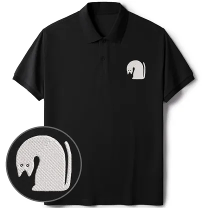 Tokyo-Tiger Curious Cat Embroidered Polo T-Shirt