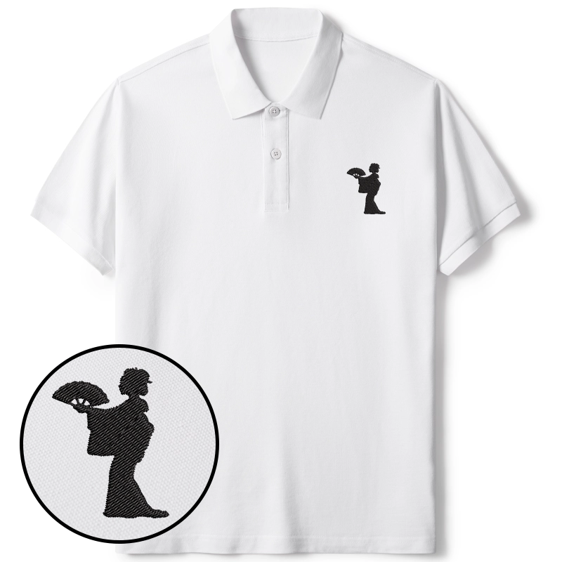 Tokyo-Tiger Geisha Holding A Fan Embroidered Polo T-Shirt