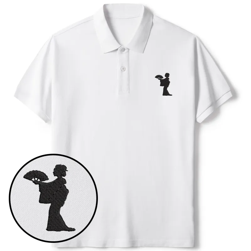 Tokyo-Tiger Geisha Holding A Fan Embroidered Polo T-Shirt