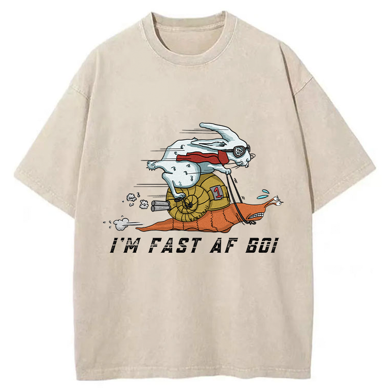 Tokyo-Tiger Funny Rabbit Riding A Snail Washed T-Shirt