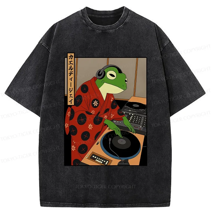 Tokyo-Tiger Funny Frog DJ Washed T-Shirt