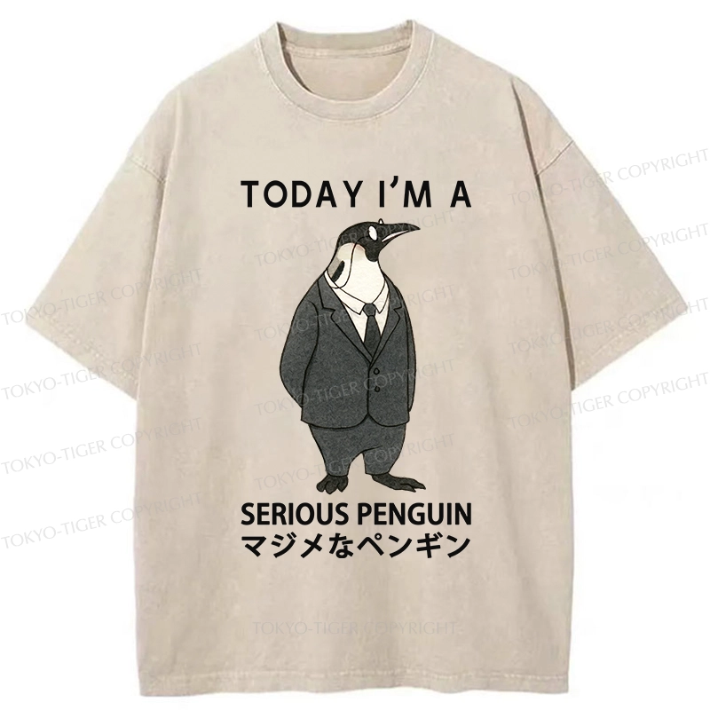 Tokyo-Tiger Today I'm A Serious Penguin Washed T-Shirt