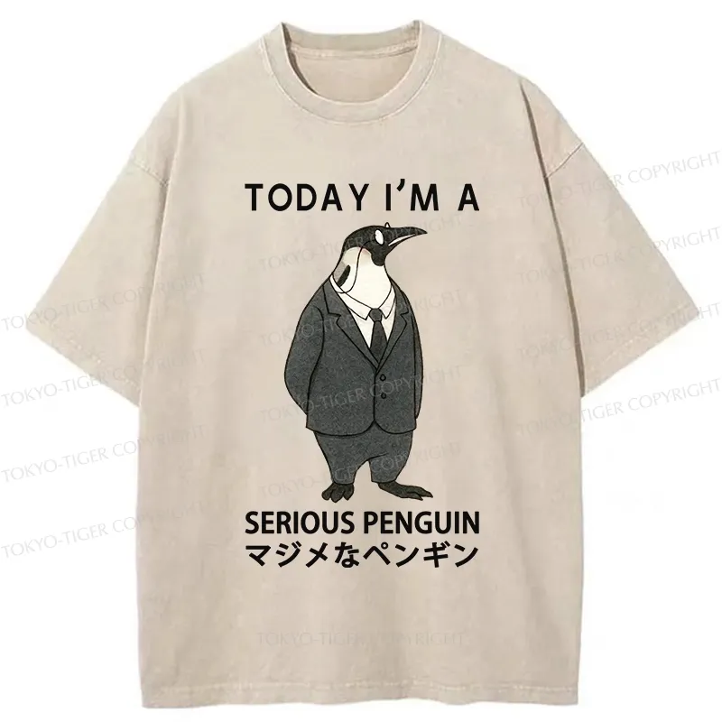 Tokyo-Tiger Today I'm A Serious Penguin Washed T-Shirt