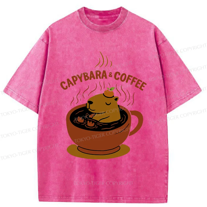Tokyo-Tiger Capybara Coffee Funny Washed T-Shirt