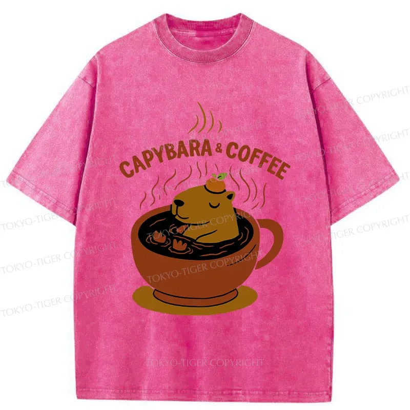 Tokyo-Tiger Capybara Coffee Funny Washed T-Shirt