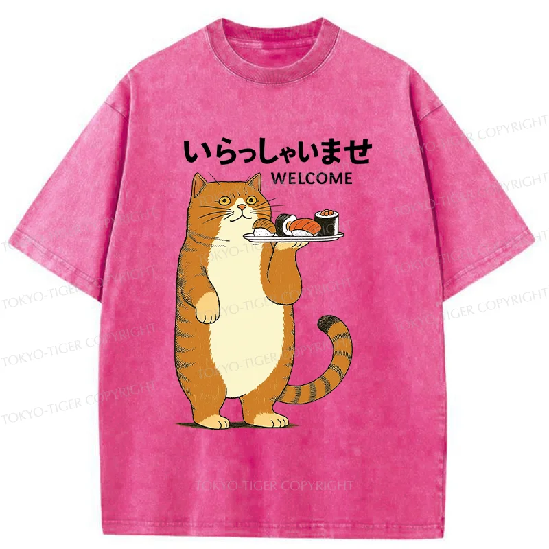 Tokyo-Tiger Cat Waiter Washed T-Shirt