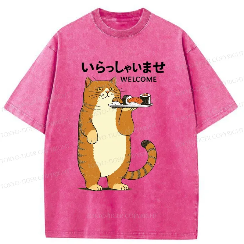 Tokyo-Tiger Cat Waiter Washed T-Shirt