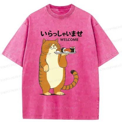 Tokyo-Tiger Cat Waiter Washed T-Shirt