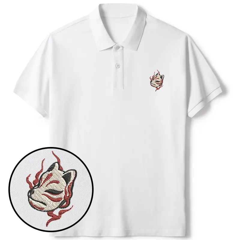 Tokyo-Tiger Fox Mask Japan Embroidered Polo T-Shirt