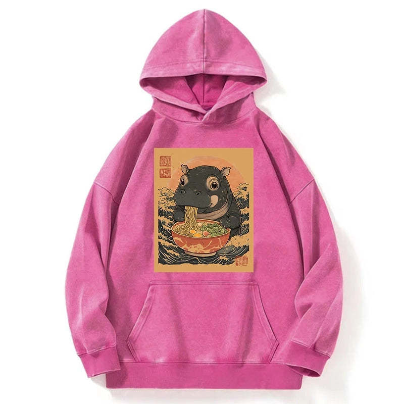 Tokyo-Tiger Moo Deng Eat Ramen Washed Hoodie