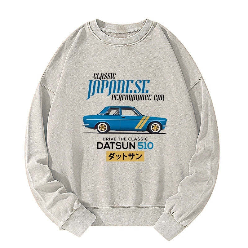 Tokyo-Tiger Datsun 510 - Classic Japanese Car Washed Sweatshirt Sale
