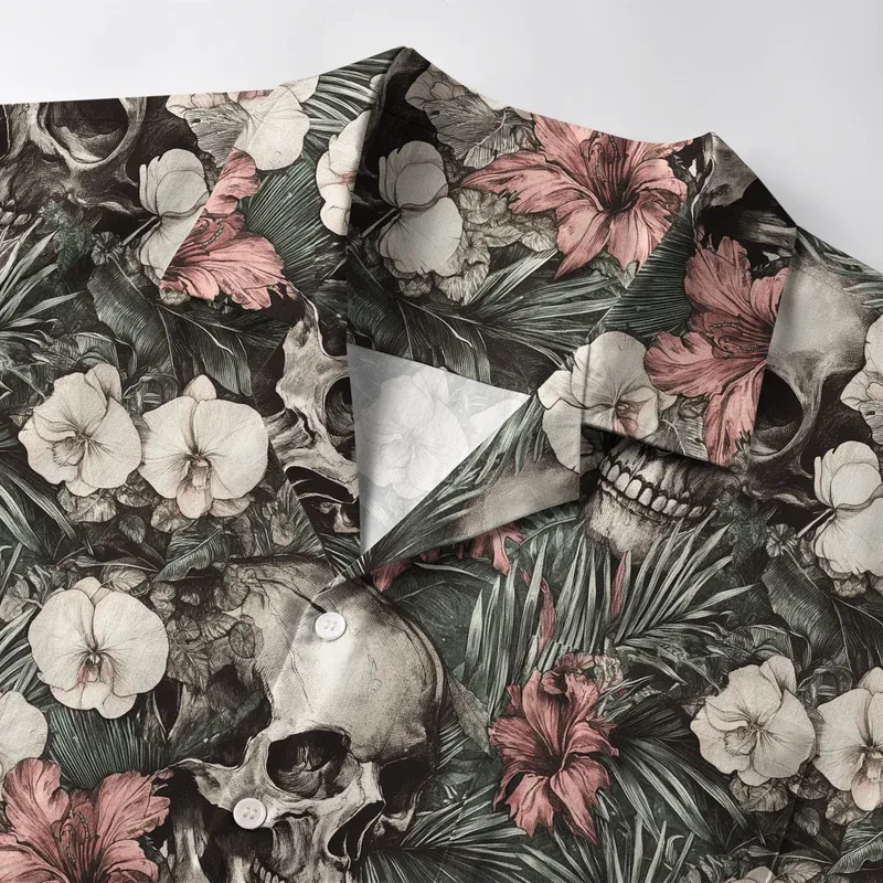 Tokyo-Tiger Skulls And Blooms Aloha Hawaiian Shirt